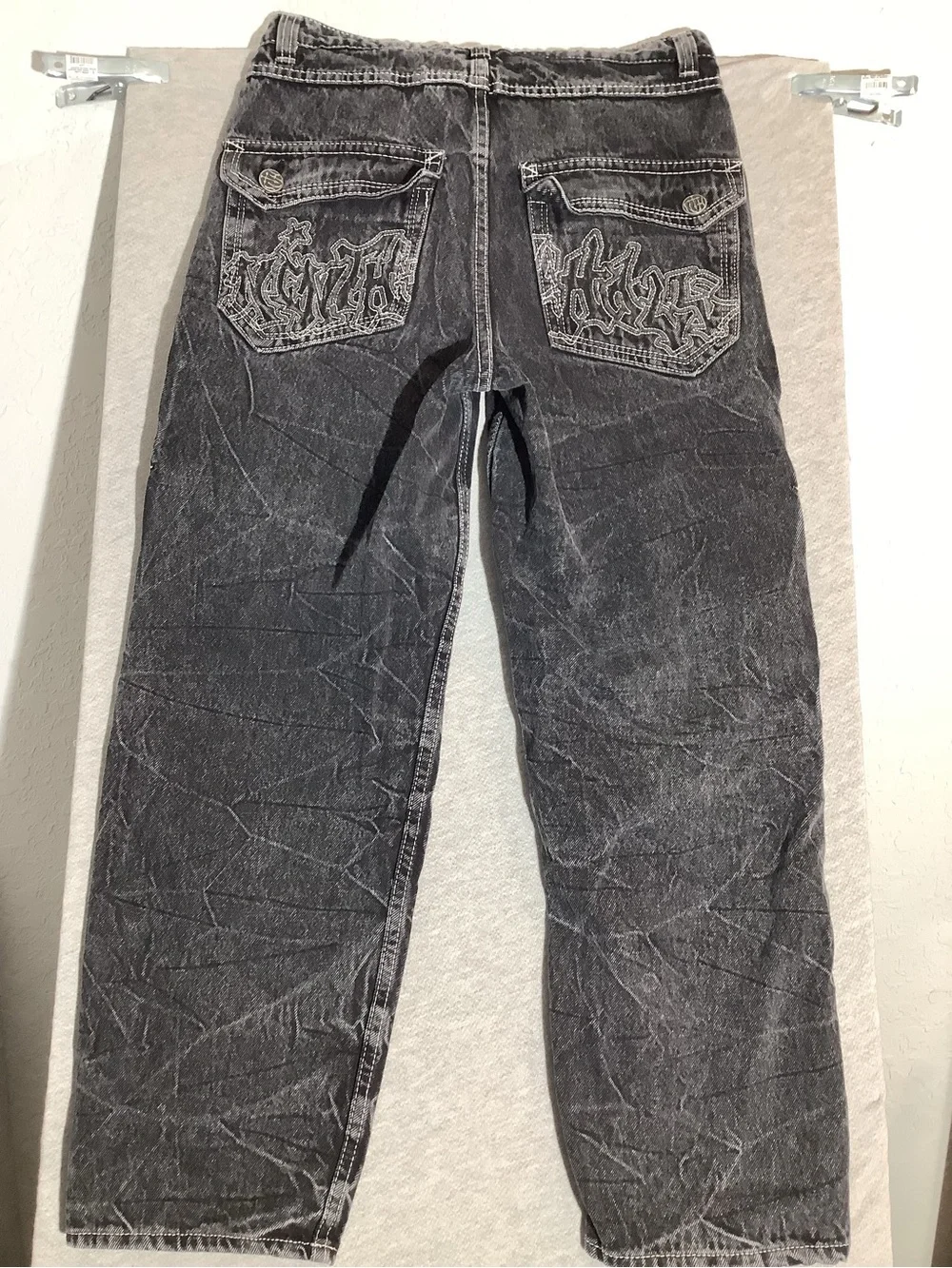 Ambush Acid Wash Black Jeans with Embroidered Jaguar Panels
